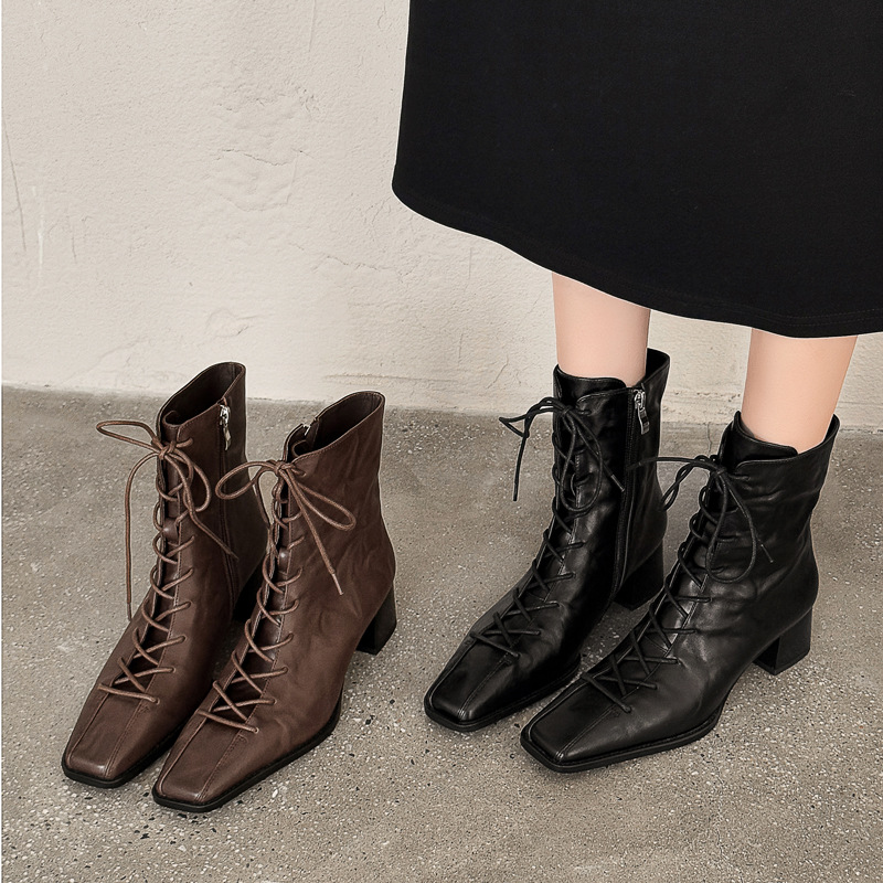CHIKO Chun Square Toe Block Heels Ankle Boots