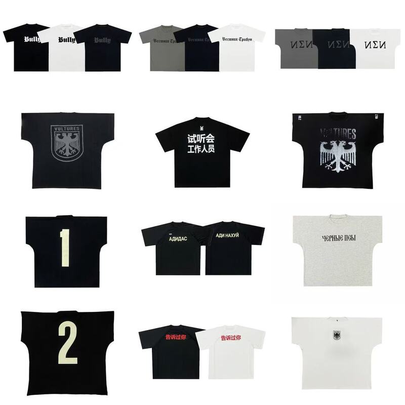 Kanye Kanye West Collaboration Vultures Album Merchandise Yeezy Double-Headed Eagle Letter Short-Sleeve T-Shirt Loose and Versatile