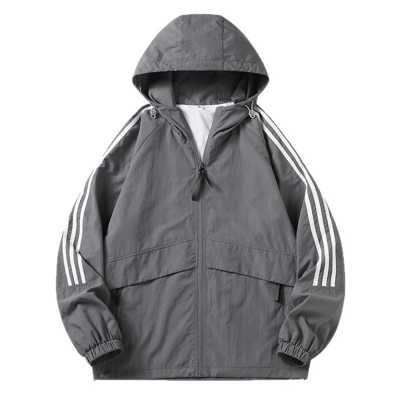 Chaqueta ultrafina de comercio exterior transpirable al aire libre de tres barras ropa de protección solar para hombres ciclismo deportivo cortavientos de secado rápido chaqueta con capucha para hombres image 6