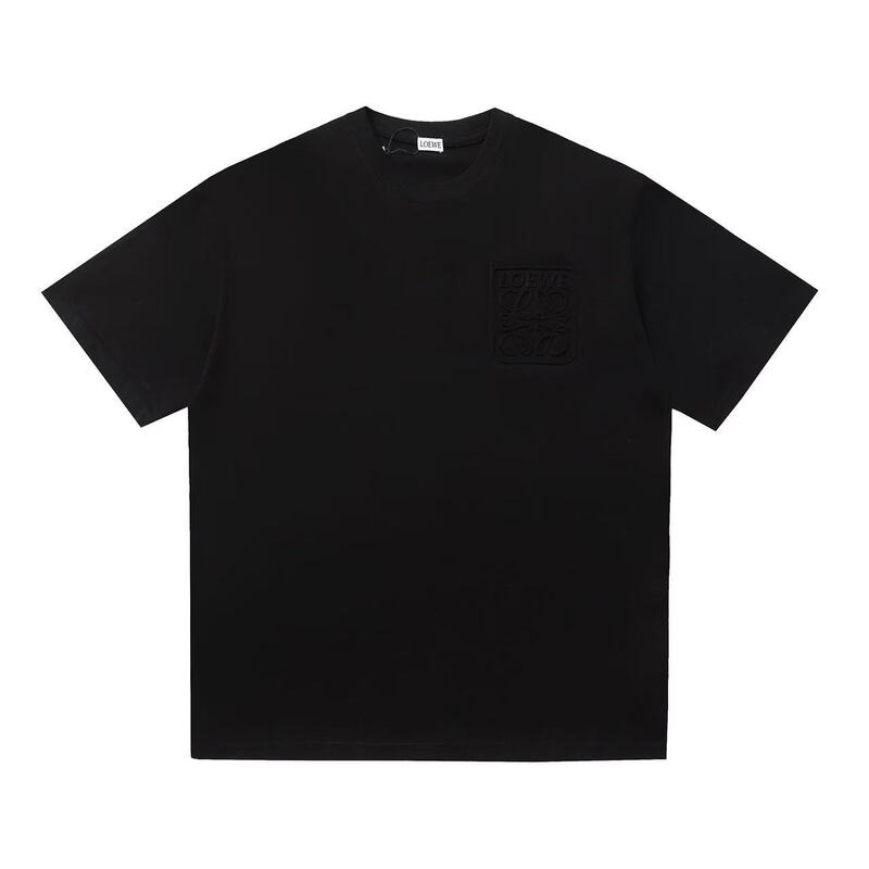 High-End Loewe T-Shirt with Short Sleeves, 3D Embossed Logo, Faux Pocket, Unisex Couple's Style, Loose Fit High-End Loewe T-Shirt with Short Sleeves, 3D Embossed Logo, Faux Pocket, Unisex Couple's Style, Loose Fit
