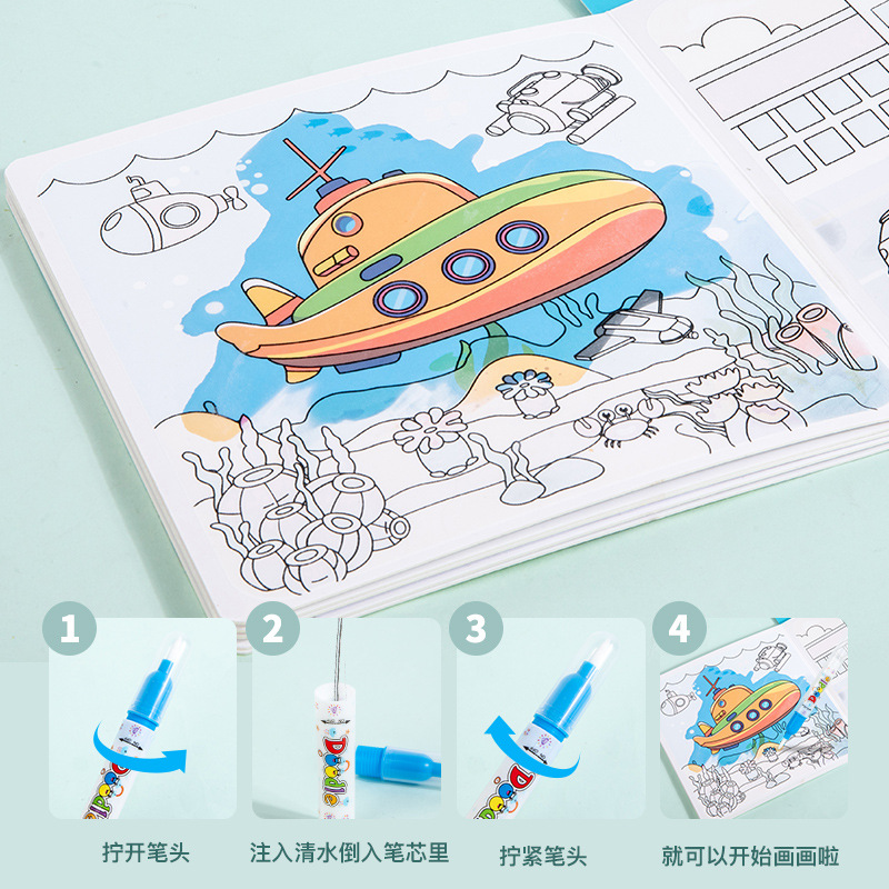 Libro de pintura de agua transfronterizo, graffiti repetido, pegatinas para colorear de agua clara, libro de pintura, juguetes educativos de educación temprana cognitiva animal para niños