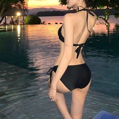 Beach vacation & hot spring soak: PINK rose-red bikini swimsuit for women—steel-reinforced, push-up design, perfect for both petite and fuller figures, featuring a sexy three-piece style.