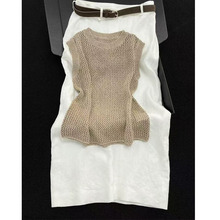 2025超火夏装一整套大方得体巨好看的穿搭卡其色镂空上衣套装裙女