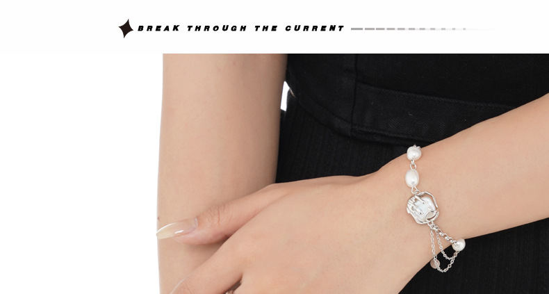 Retro Geometric Sterling Silver Inlay Baroque pearl Rings 1 Piece