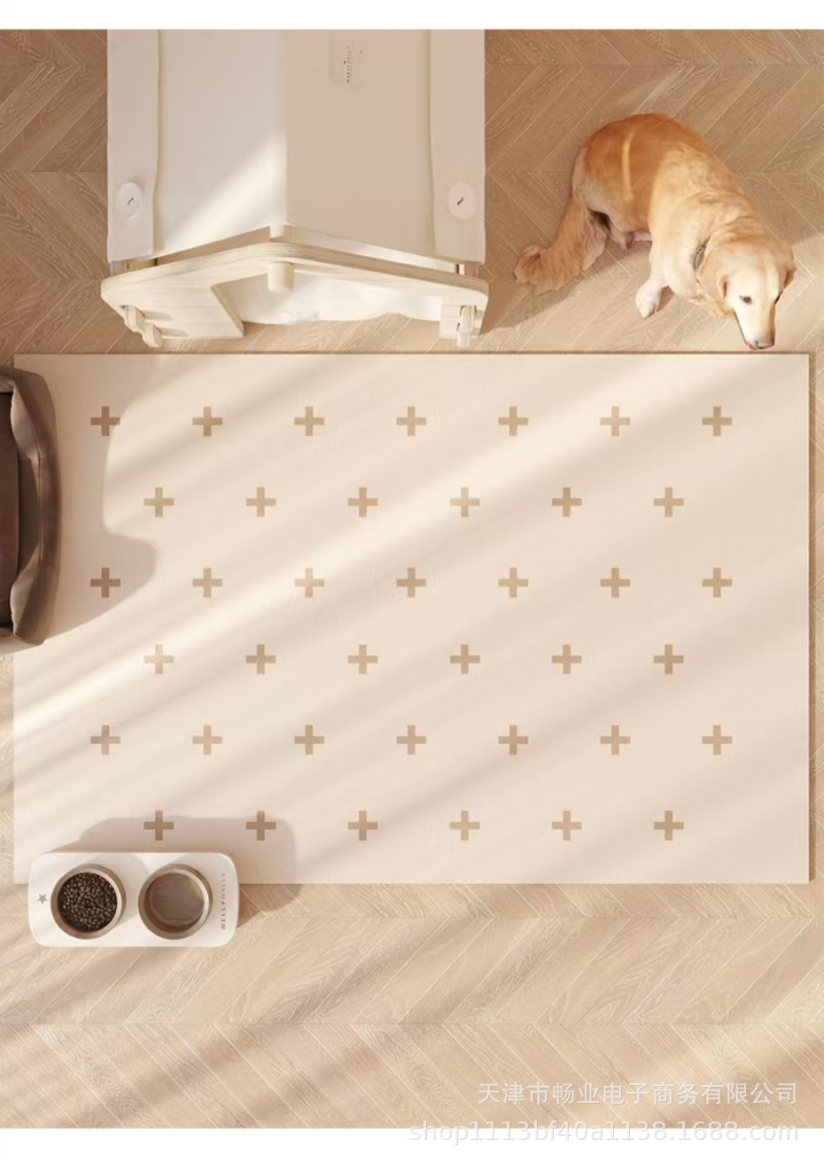 Minimalist wabi-sabi style living room floor mat, coffee table rug, PVC waterproof mat, washable and easy-to-clean carpet, non-slip PU leather