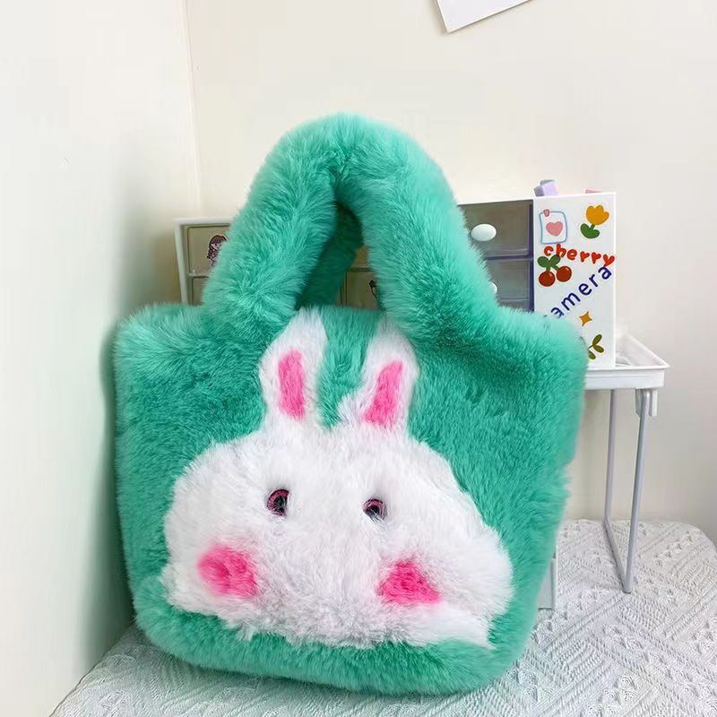 厂家批发新款可爱仿獭兔毛小兔子手提包链条毛绒手提女包兔子包