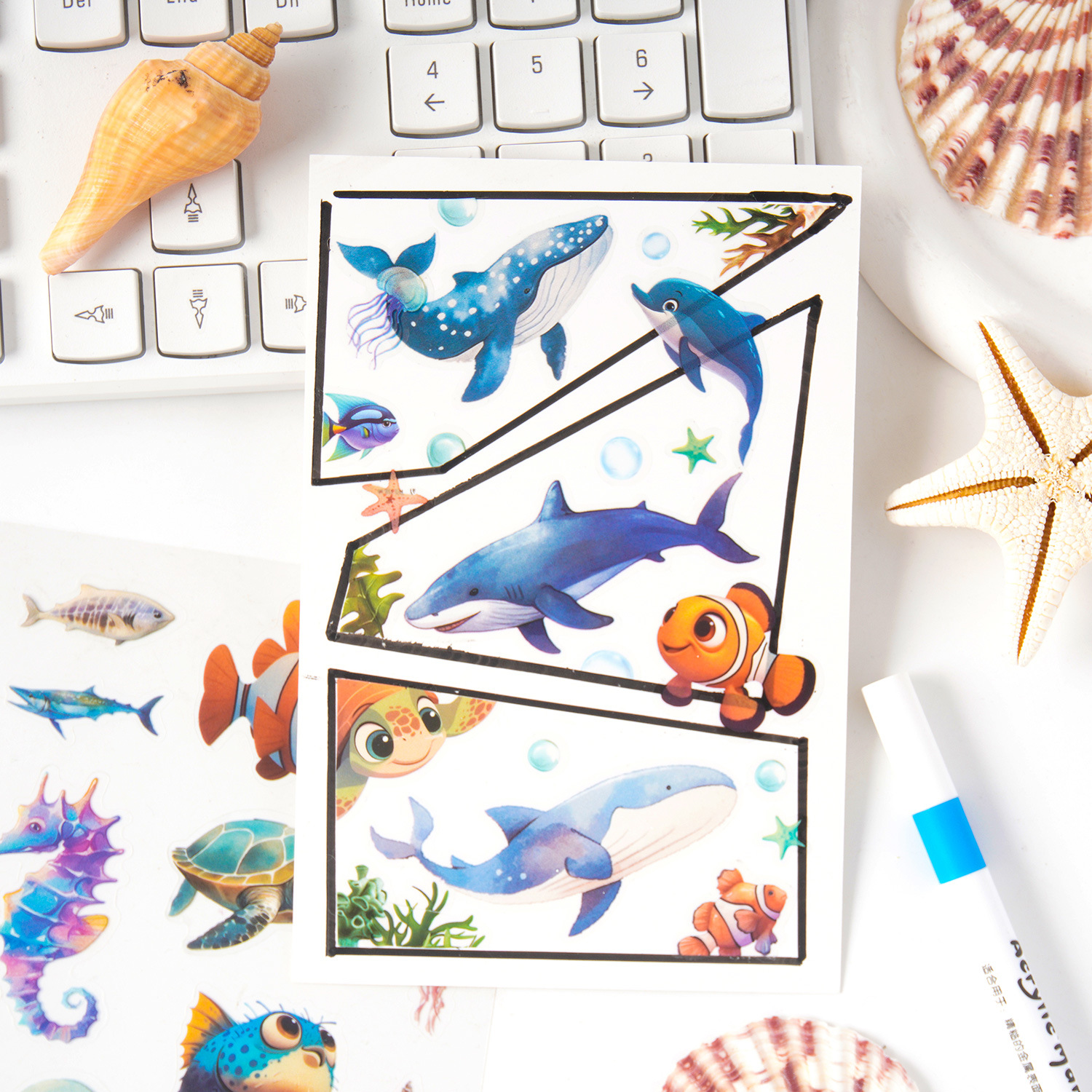 Vientiane Biology Series Ocean Cartoon Lindo animal creativo pet impermeable manual material decorativo collage pegatinas