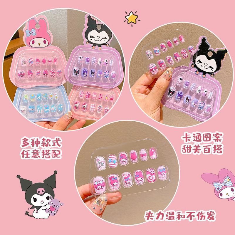 Children's Nail Stickers Wearable Nails for Girls Sanrio Patches Cute Girls Three-Dimensional Non-Harmful Non-Toxic Wearable Nail Stickers