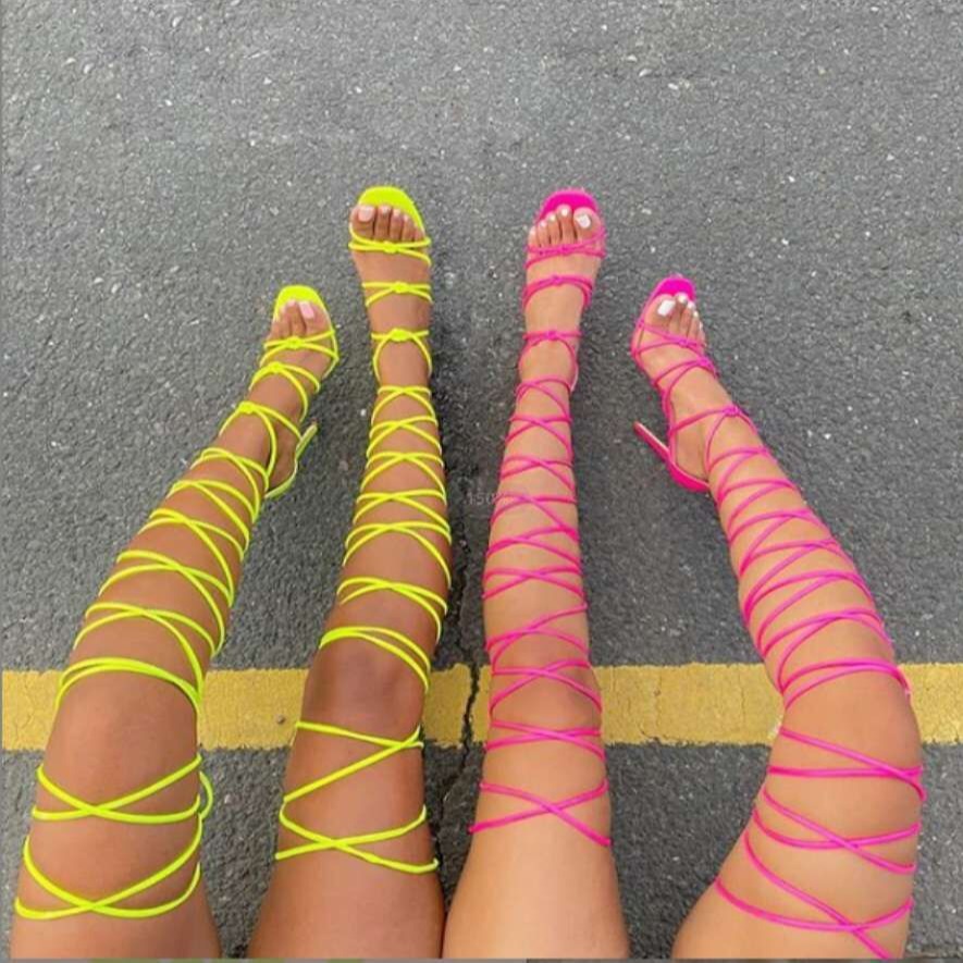 1023-10 Foreign trade new pattern European and American Fan ins Net Red sexy Frenum Bandage Stiletto Women's Shoes Rome Sandals