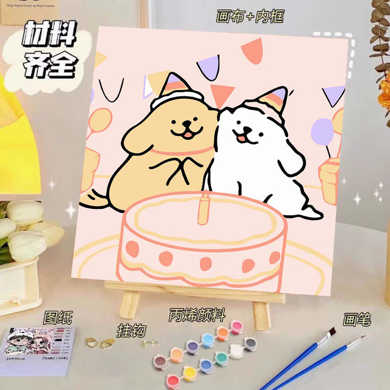 Pintura al óleo digital de bricolaje, dibujos animados para niños, pinturas para colorear hechas a mano, lindos puestos de animación curativos, comercio exterior transfronterizo