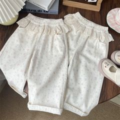 女童春秋小碎花蕾丝花边直筒裤女宝韩版阔腿裤儿童棉裤子女宝秋款