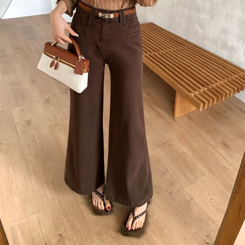 Autumn New TOP European Style Guangzhou Thirteen Line 360-Degree Perfect Stretch Korean Version Flared Jeans with Belt 7877