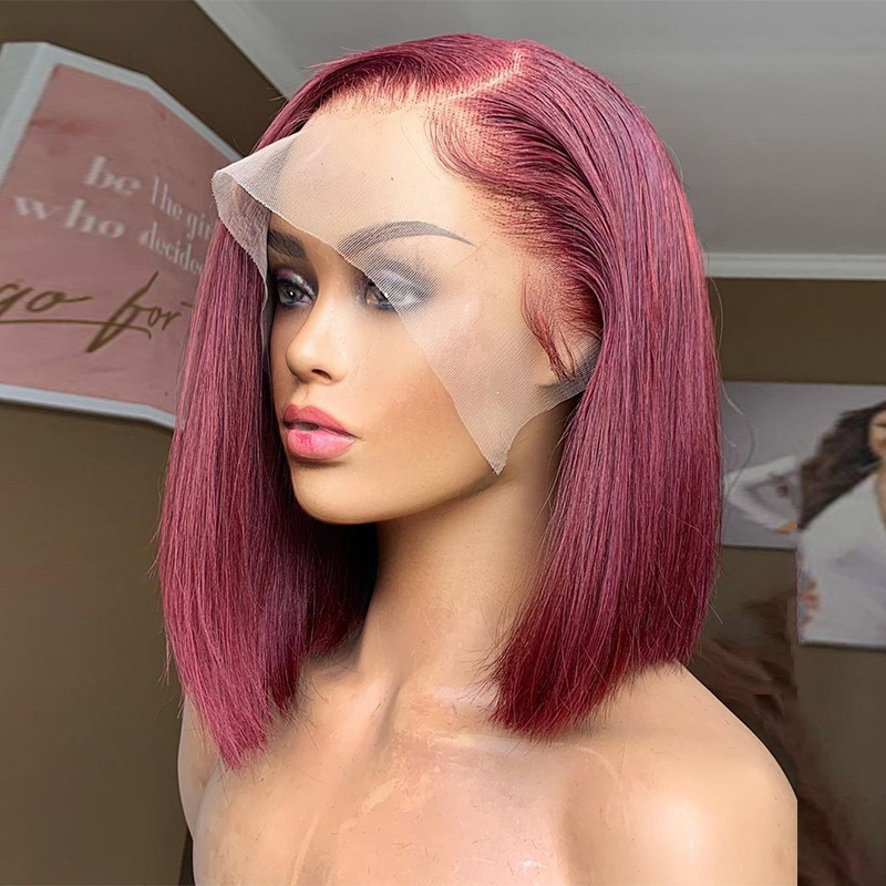 European and American wig 1b/99j bob wig Bobo real wig full head cover human hair front lace wig