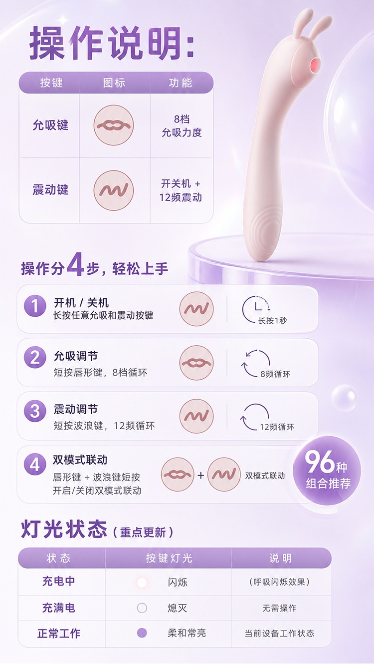 Jiuai Electric Silicone Vibrator for Women, Pink, Button Control, Quiet Motor — detail image 12