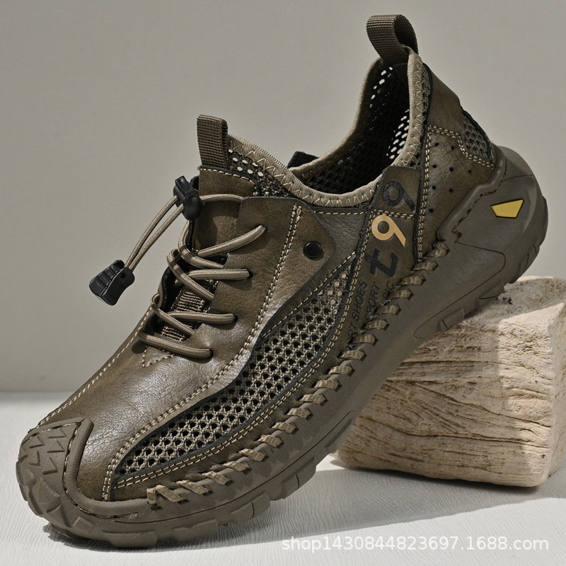 Foreign Trade Export Italian Brand Summer Men's Shoes, Breathable Mesh Shoes, Hollow Hole Shoes, Non-Slip Outdoor Hiking Shoes