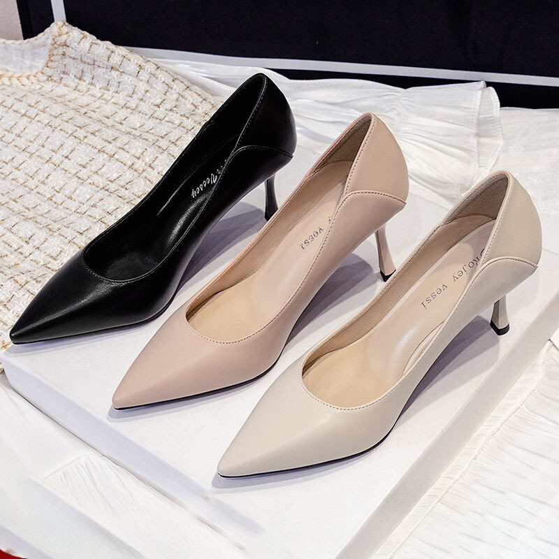 High Heels 2025 New Spring Non-Abrasive 5cm Stiletto Soft Sole Work Shoes White Pointed Toe Women's Shoes