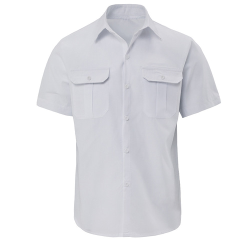 2025 Cross-border New Summer Men's Breathable Short-Sleeve Casual Fashion Dual-Pocket Solid Color Shirt Men's Short Sleeve Open