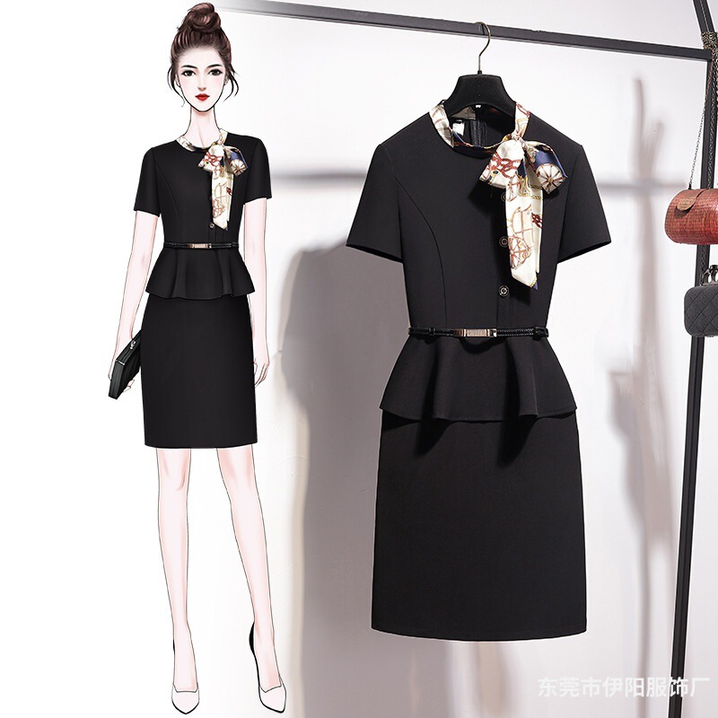 Professional Dress for Women, Summer Fashion, Elegant Goddess Style, Hotel Front Desk Reception Work Attire, Customer Service Work Uniform