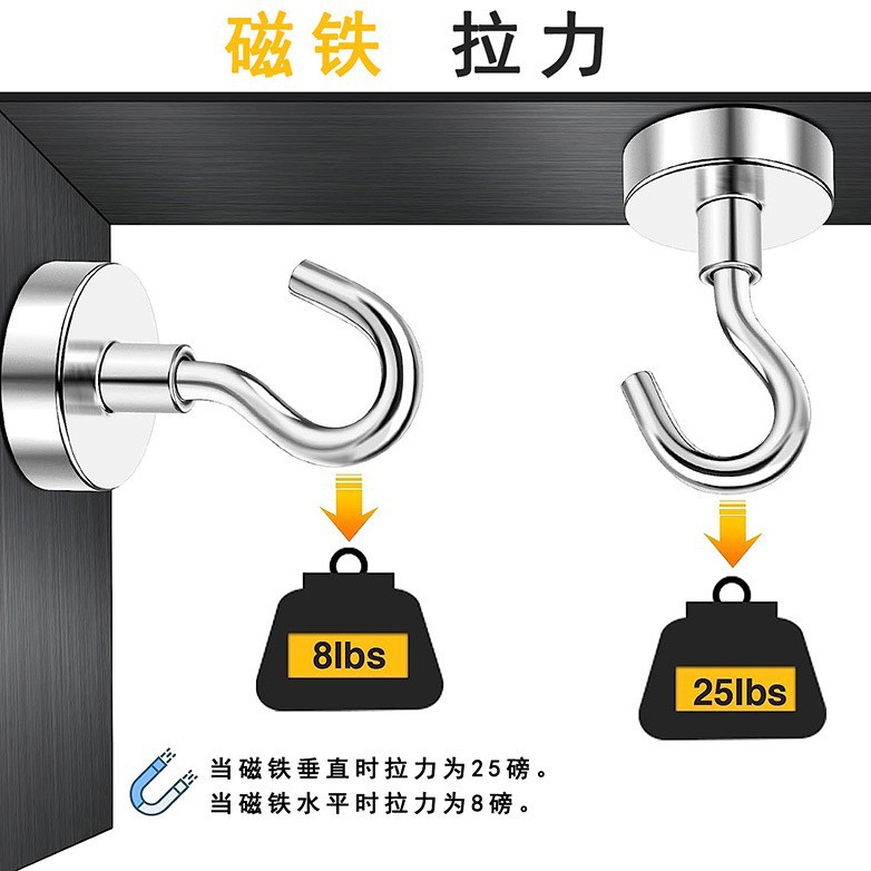 Gancho de imán E16 NdFeB fuerte gancho magnético lechón metal fuerte gancho magnético anti-colisión gancho magnético