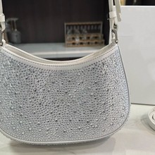 欧美时尚亮满水钻单肩斜挎月牙马鞍包pu手提腋下hobo零钱晚宴包女