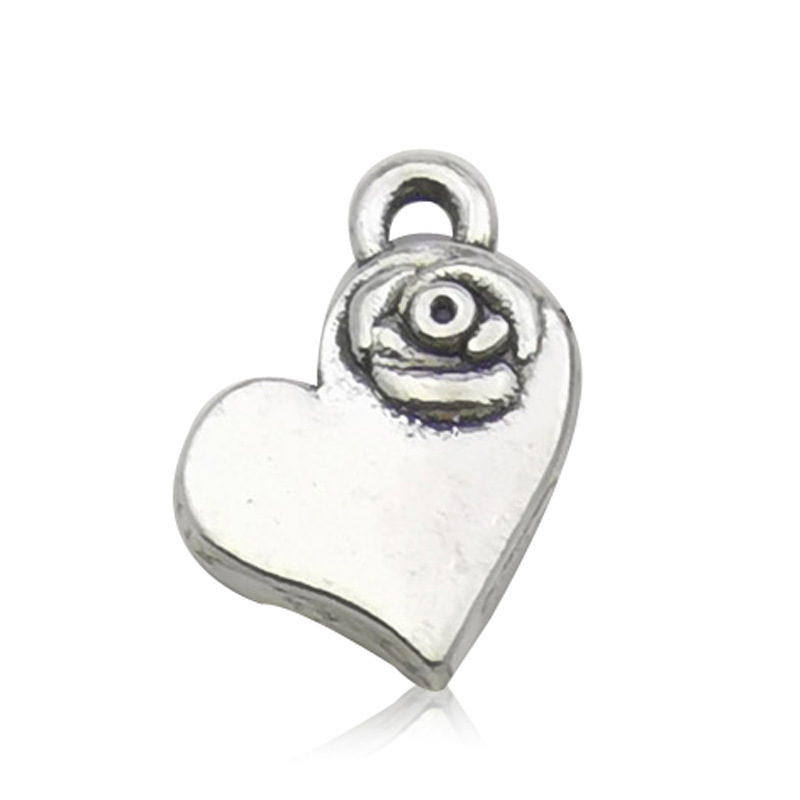 13342-1g9x8 Corazón de melocotón de plata antigua con flores