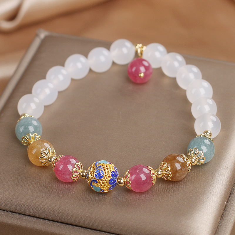 Brazalete de ágata blanca natural para mujeres de verano lujoso ligero de alto nivel de color cuentas de torimán para estudiantes regalos de amigos image 5