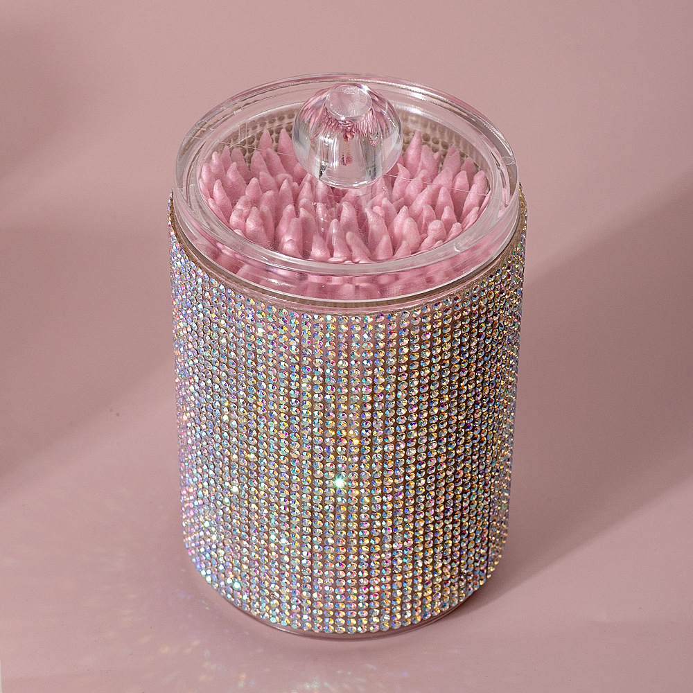 High-Looking New Diamond-Encrusted Cotton Swab Jar Storage Box Home Creative Kitchen Refrigerator with Lid and Diamond Storage Box