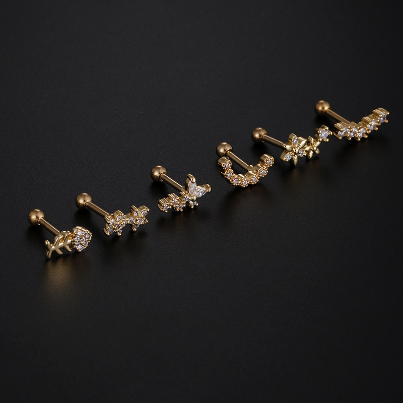 1 Piece Quantity Fashion Star Stainless Steel Star Zircon Ear Studs 1 Piece