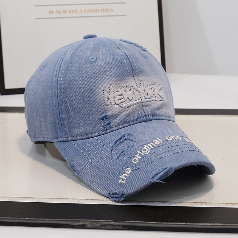 Nuevo agujero viejo bordado letras vaqueros sombrero de béisbol superior suave para hombres y mujeres primavera y verano casual gorra de la lengua sombrero