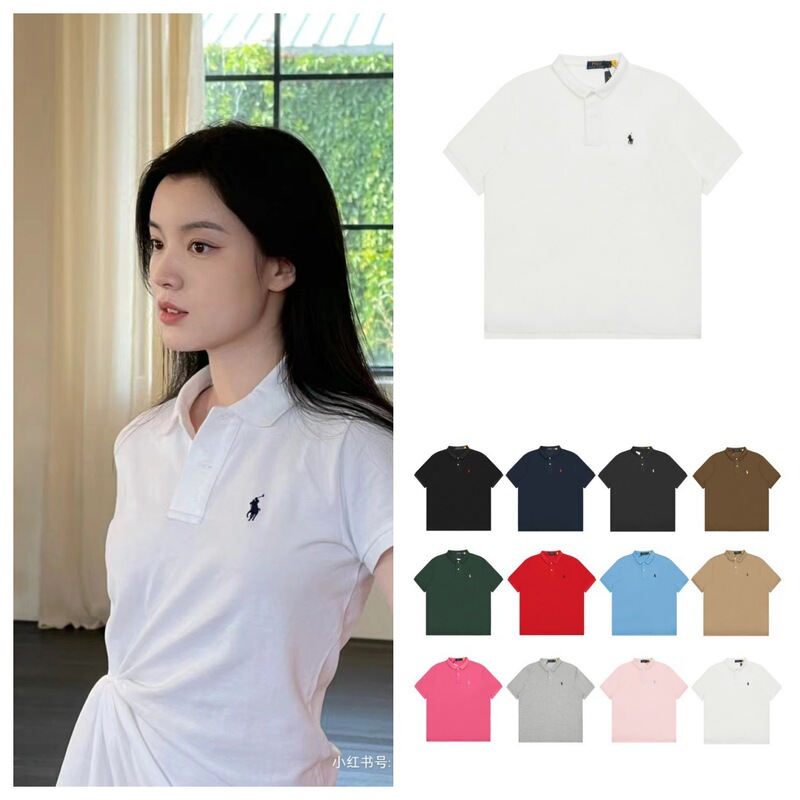 Cross-Border High Version Rl Laff Classic Basic Pony Embroidered Logo Lapel Polo Short-Sleeved Loose T-Shirt Top for Men