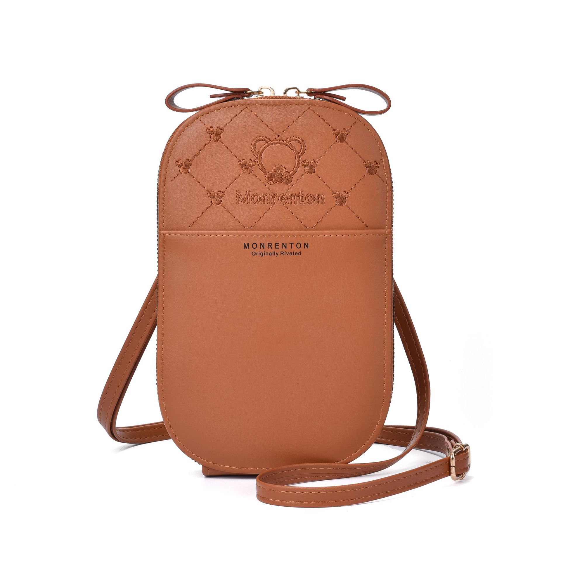 Women's Pu Leather Stripe Bear Cute Oval Zipper Crossbody Bag display picture 7