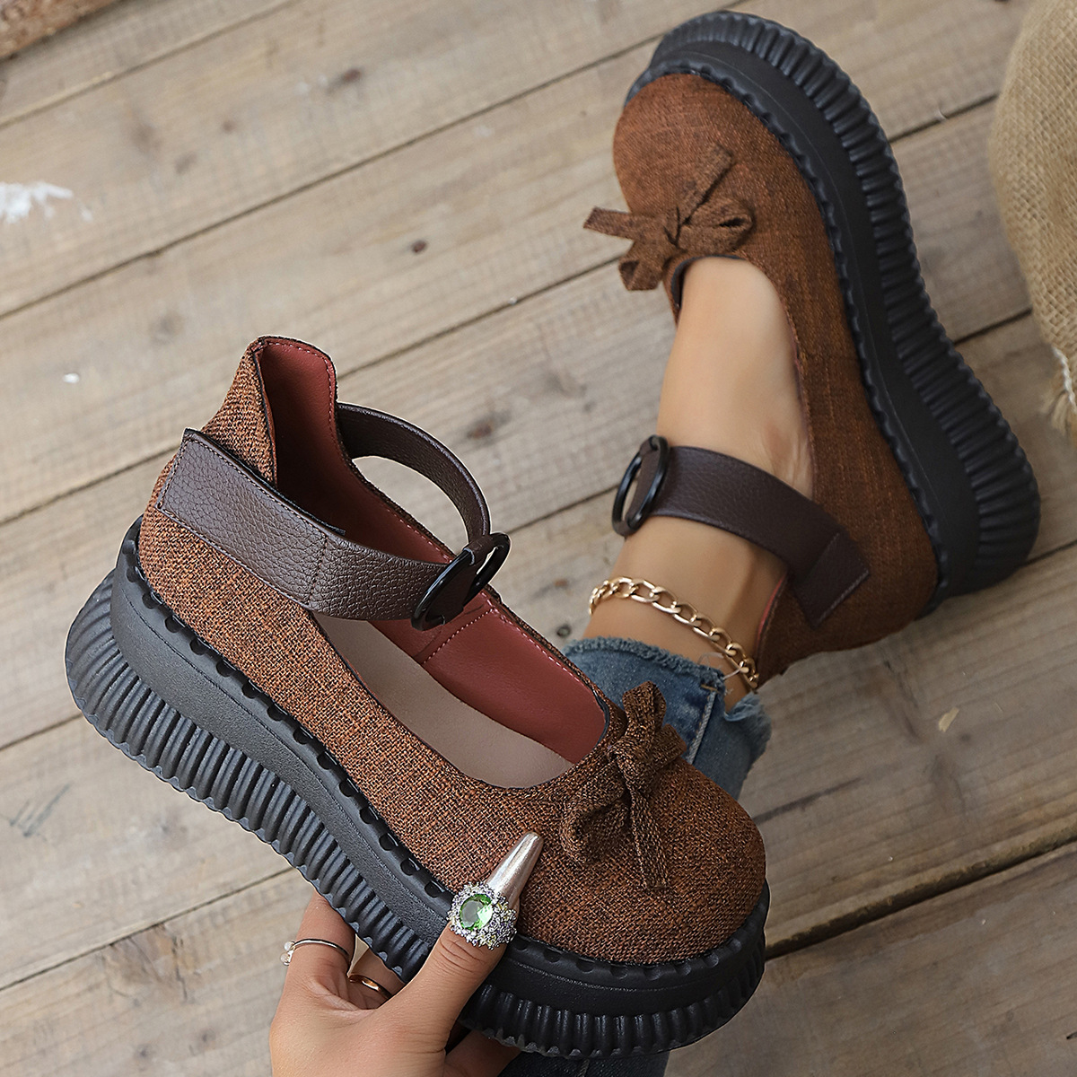 Women's British Style Platform Loafers Round Toe Bow Detail Plus Size Summer New Style Shoes_voghion.com