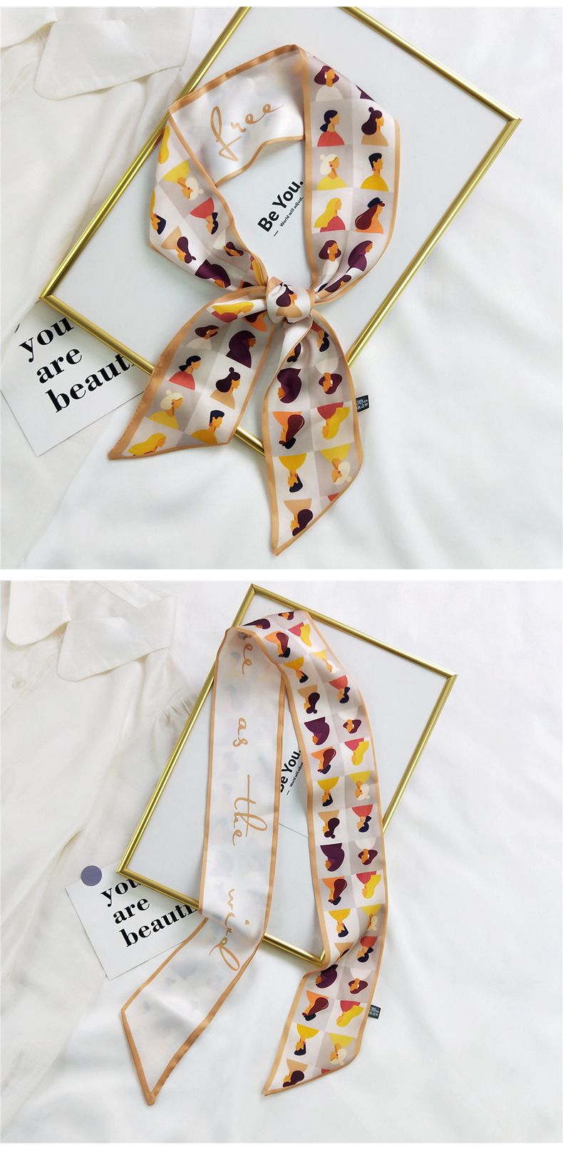 20g Weight Silk Scarf Classification Travel Occasion Unisex Gender Sweet Style Khaki, Multicolor, Dark Blue, White, Red, Green, Blue, Yellow, Black Color Fashion Silk Scarf Hair Tie 17