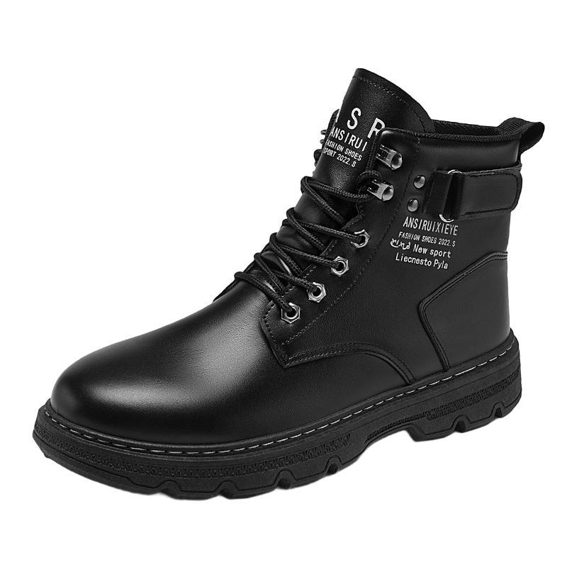 Otoño zapatos de hombre nuevos zapatos de alta martin de moda para hombres zapatos de herramienta de suela gruesa botas de cuero casuales botas cortas negras