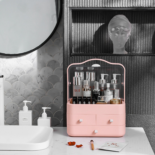 Large Capacity Cosmetic Storage Box Desk Portable Makeup Box with Drawers Plastic Dustproof Skincare Storage Rack