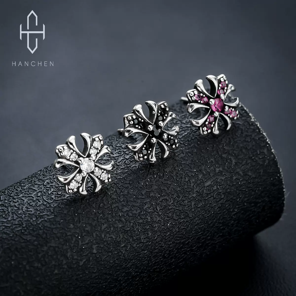 十字架锆石满钻耳钉男女个性冷淡风小众轻奢复古嘻哈时尚耳饰批发