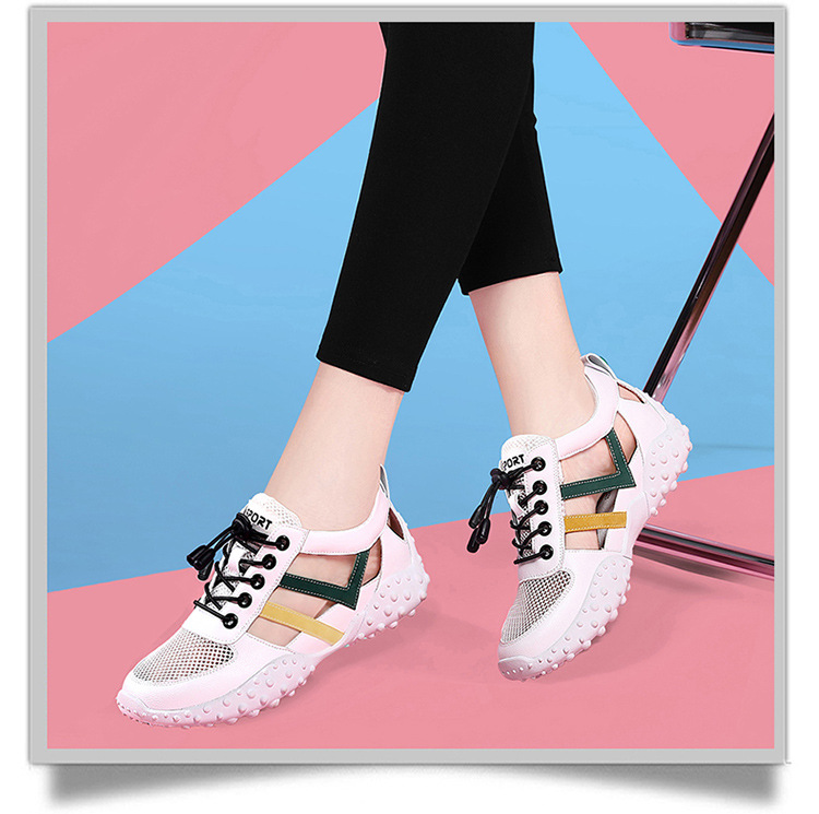 Sandal da mềm nữ bít mũi đế bằng chống trượt thoáng khí mùa xuân hè — LJ 58116 mét nâu rỗng, JST 1111 trắng xanh lá rỗng, LJ 1070 mặt lưới trắng, LJ 1062 rỗng trắng và đen chi tiết 10