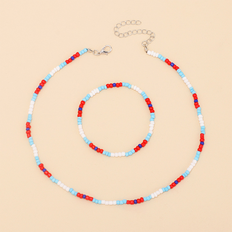 9g Weight Necklace Classification Wedding, Travel Occasion Women'S Gender Ethnic Clashing Color Beaded Necklace Bracelet Combination Wholesale Nihaojewelry 1