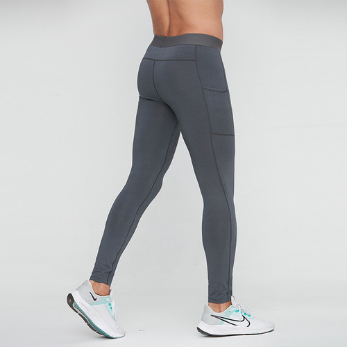 Men's leggings fitness running training pants cross-border breathable quick-drying stretch side pocket leggings