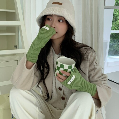 Autumn and winter new solid color half-finger wool gloves for women warm fingerless student gloves for women autumn and winter