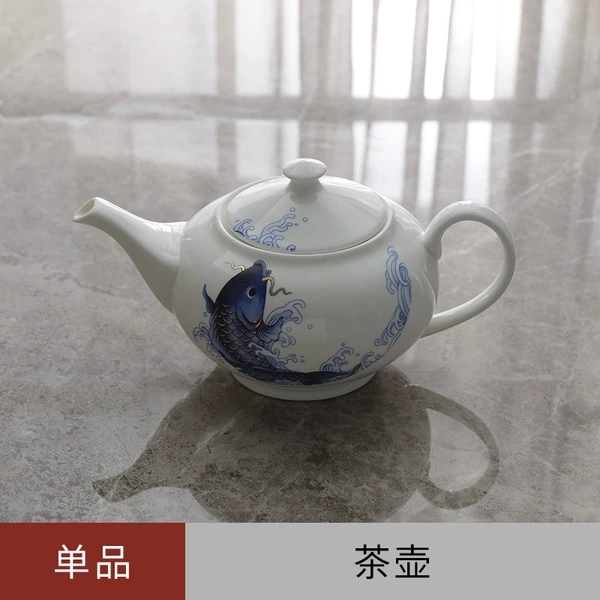 Blue carp bone porcelain teapot