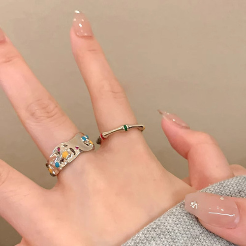 Korean style niche design drip glaze irregular ring female ins fashion personality versatile open index finger ring