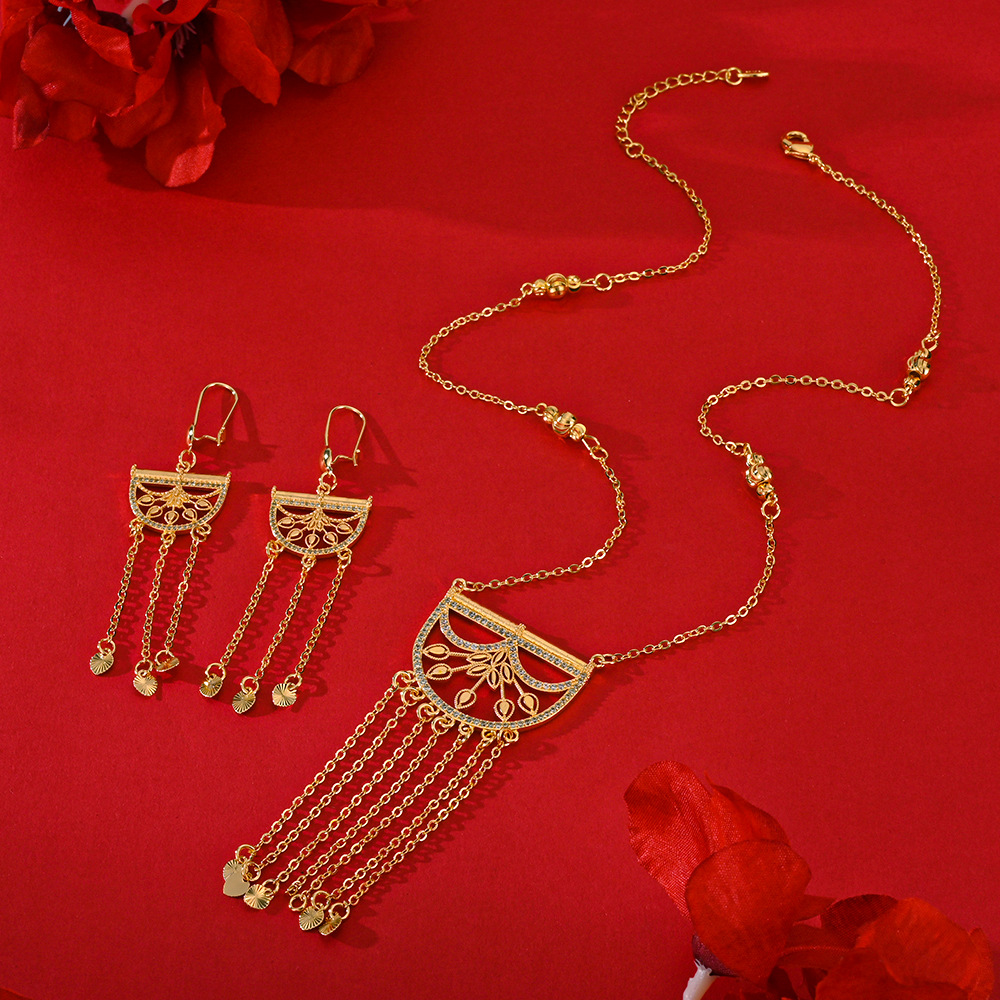 Transfronterizos de moda en el Medio Oriente joyas de mano de obra exquisita aretes de mujer collar conjunto de joyas pendientes de diamantes colgante dos piezas conjunto