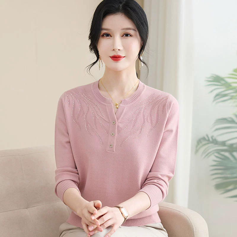 Весенняя новая трикотажная маленькая рубашка мама модный свитер на дне среднего и пожилого возраста леди весной и осенью пуловер темперамент топ