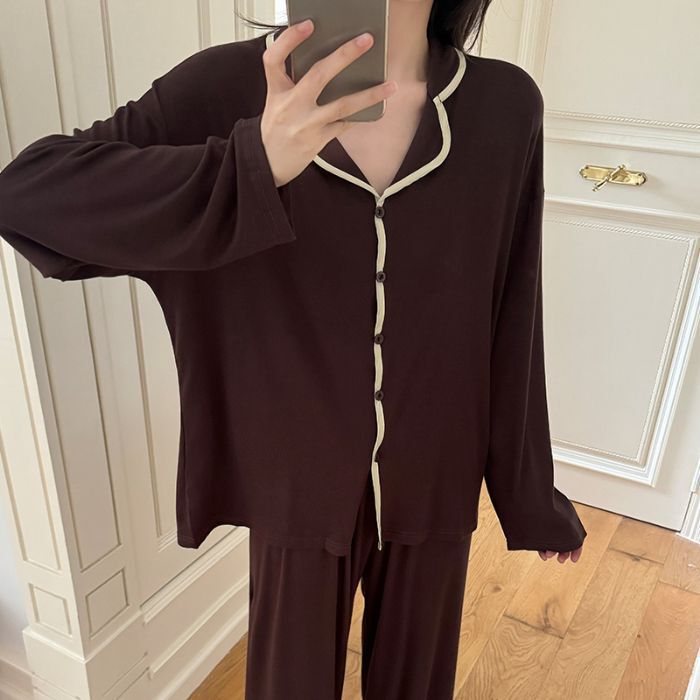 2025 Women's Autumn and Winter New Modal Stretch Long-Sleeve Long Pants Pajamas, Simple and Comfortable, Suitable for Wearing Outside as Loungewear 2025 Women's Autumn and Winter New Modal Stretch Long-Sleeve Long Pants Pajamas, Simple and Comfortable, Suitable for Wearing Outside as Loungewear
