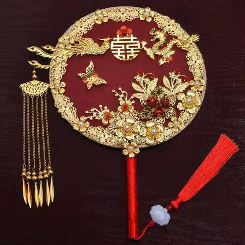 Fan-style ancient style bride Xiuhe wedding ceremony Chinese Xiuhe dress fan Chinese Hanfu hand-held flowers d