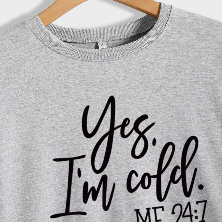 Suéter de punto con estampado de letras casuales sueltos de Amazon Yes 'I'm Cold nueva ropa de mujer de comercio exterior con cuello redondo