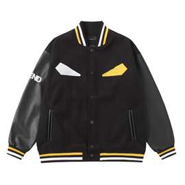 1.1正确版2024秋冬新F家BLCG撞色螺纹拼皮长袖棒球服夹克外套男女