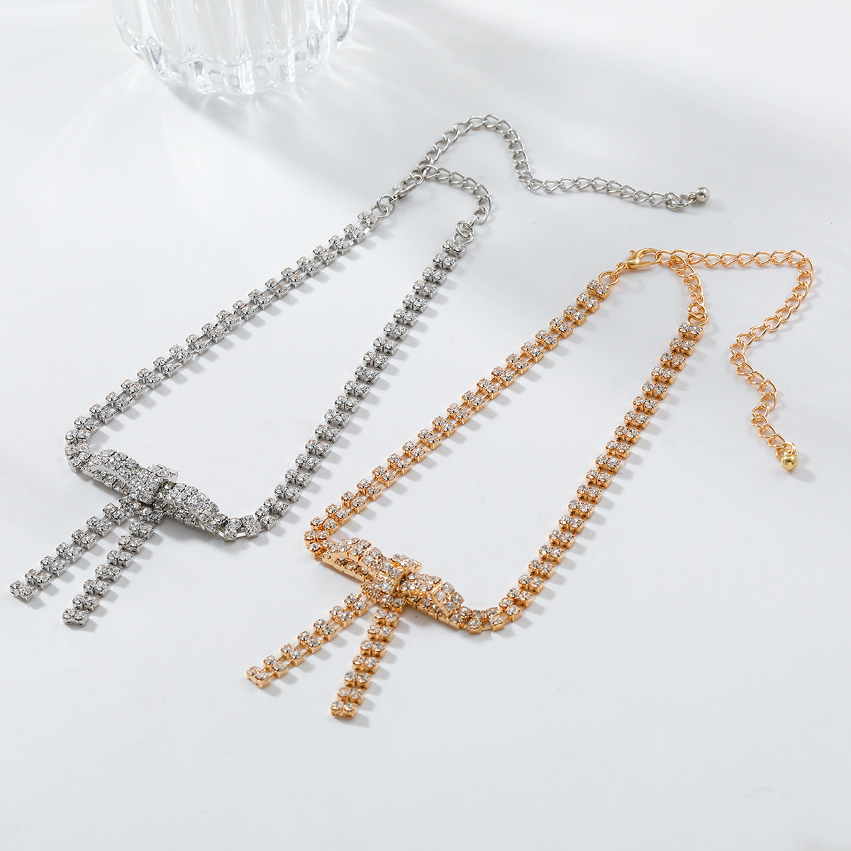 simple fashion sweet style full diamond luxury temperament INS style bow necklace ladies_voghion.com
