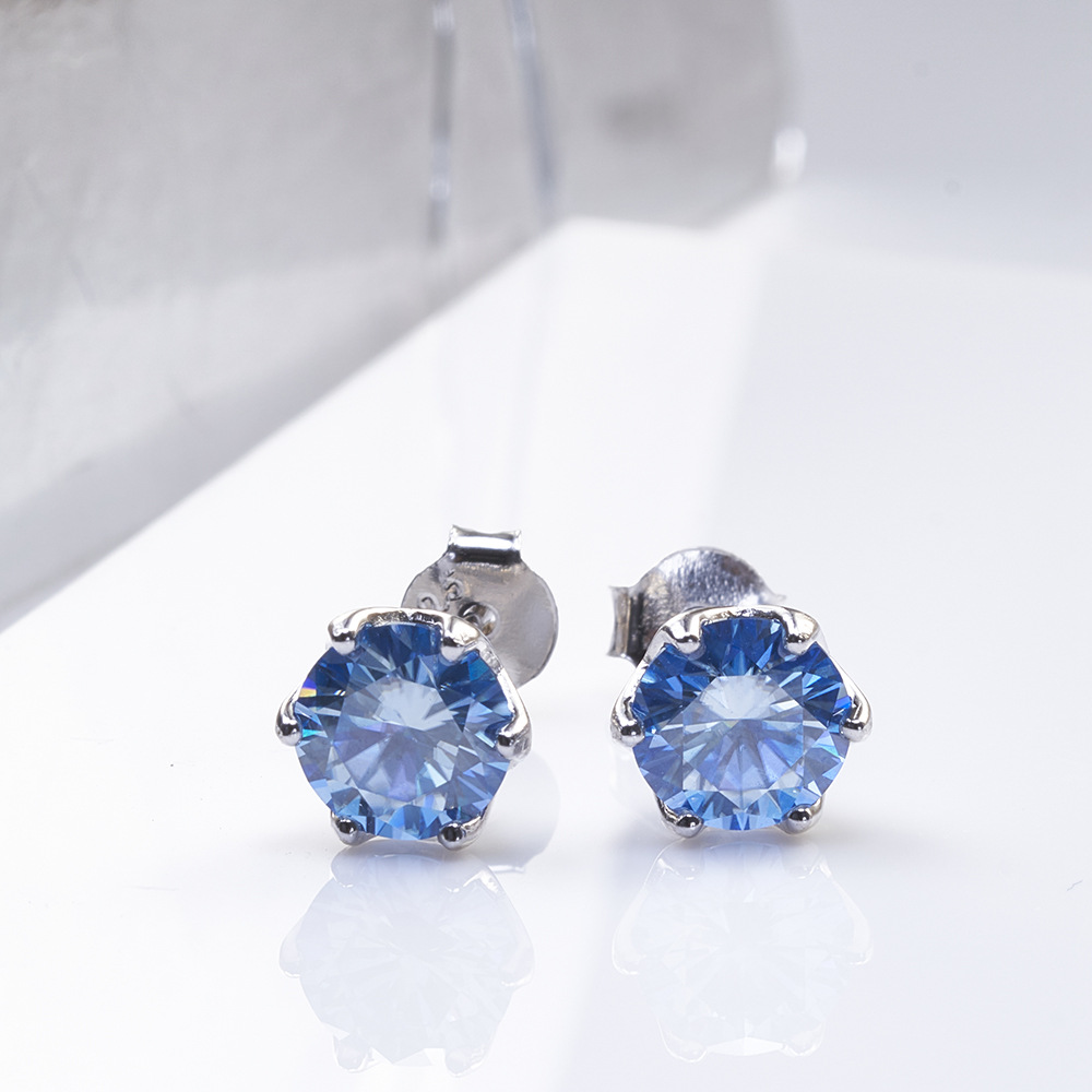 1CT * 2 azul rosa color plata esterlina pendientes de piedra de moissanita de prueba de penetración transfronteriza TK en stock
